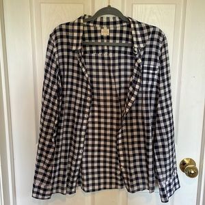 J. Crew navy blue and white checkered button down shirt